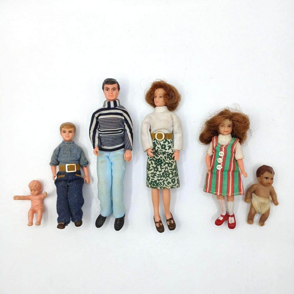 Lot of 6 Lundby & Ari Miniature Dollhouse Dolls Mom Dad Son Daughter Baby